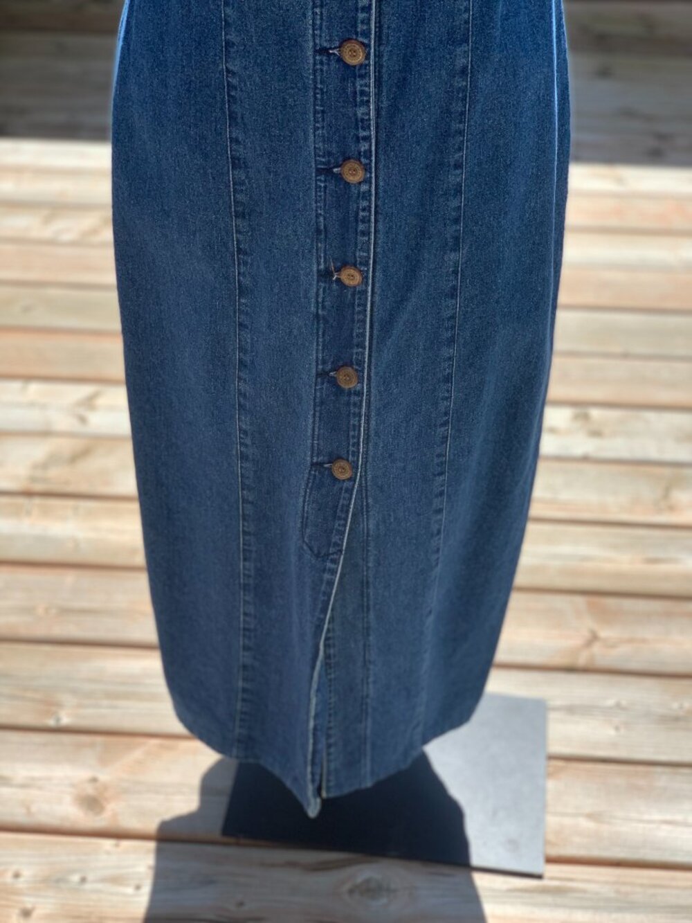 Vtg Denim Maxi Midi Dress 8 Button Front 100% Cotton Cottagecore Modest 90s Boho - Picture 4 of 16